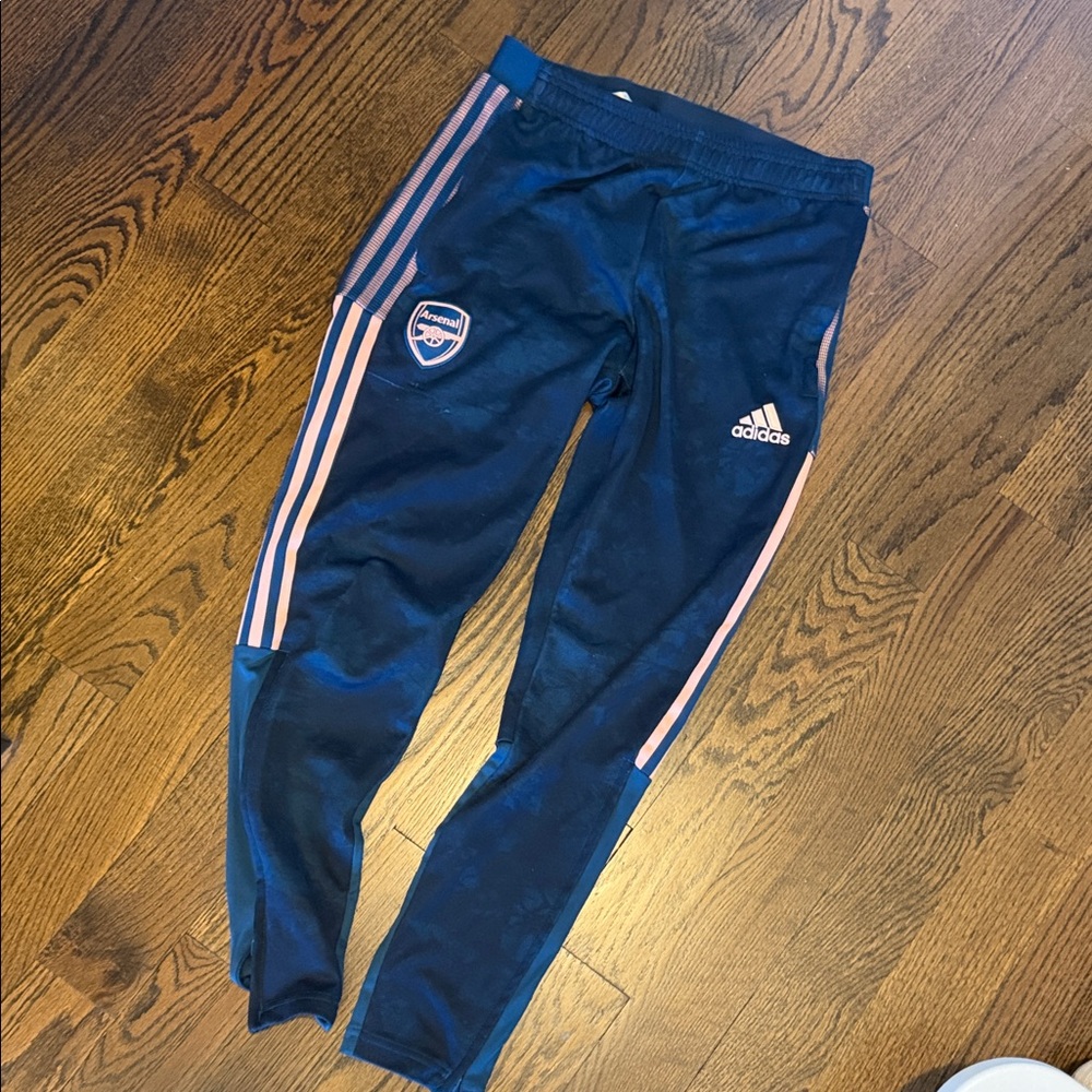 adidas Arsenal Navy Joggers with Light Pink Stripes